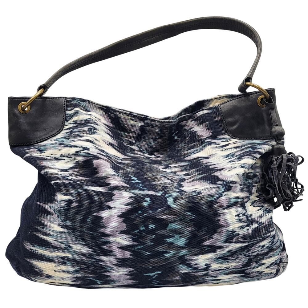 Banana Republic Hobo Shoulder Bag Tie-Dye Watercolor Canvas with Leather Strap